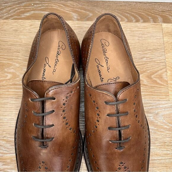 Calzoleria Toscana Brown Genuine Leather Brogue Wingtip Oxford Shoes - Picture 8 of 13